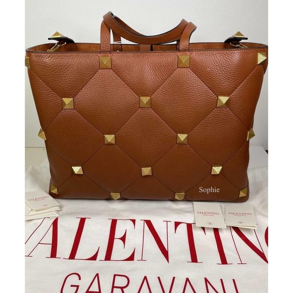 NEW NWT VALENTINO GARAVANI LARGE ROMAN STUD TAN LEATHER TOTE BAG PURSE - Picture 6 of 10